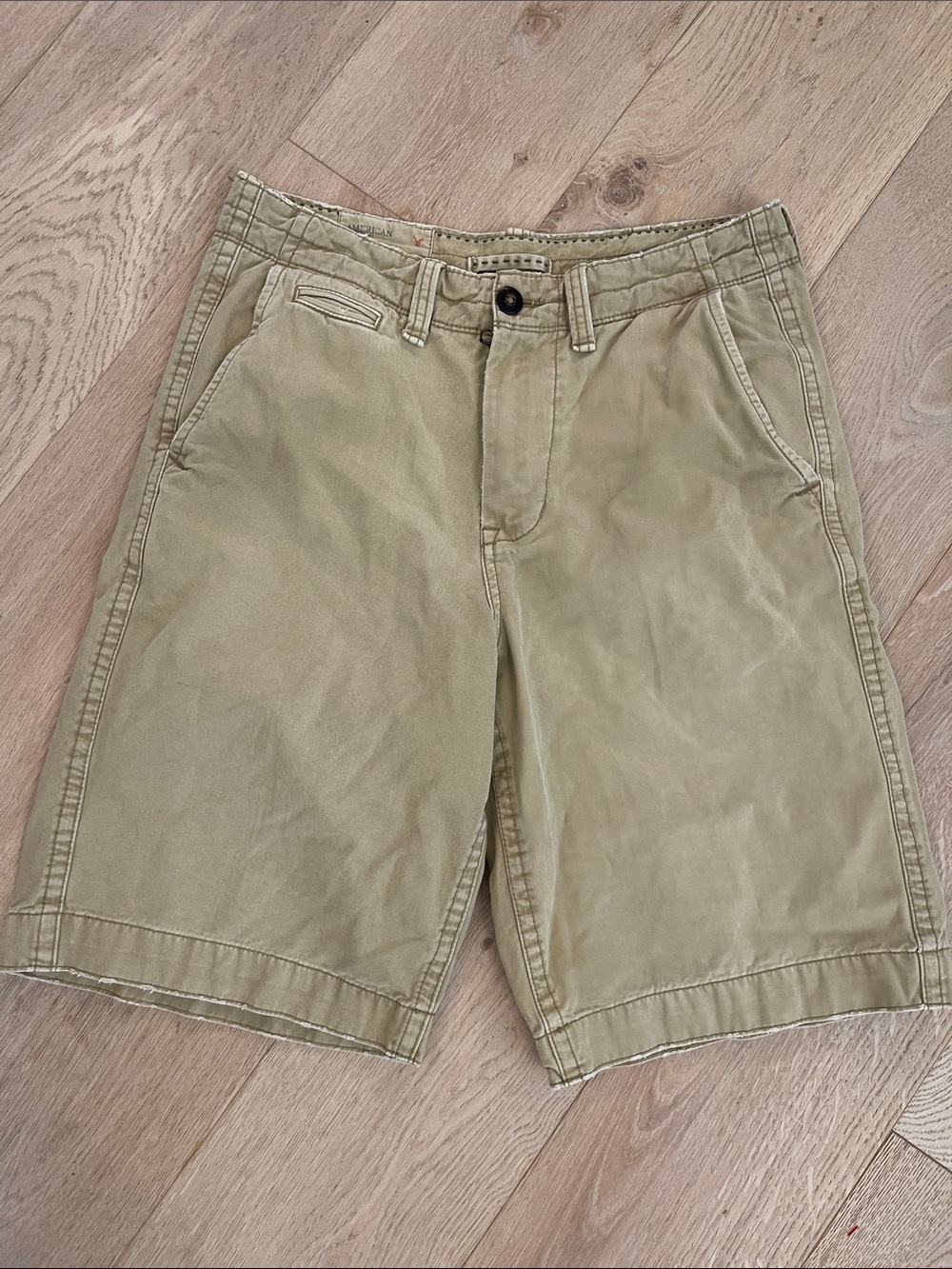 American Eagle Outfitters Khaki Flat-Front Men's Longer Length Chino Shorts